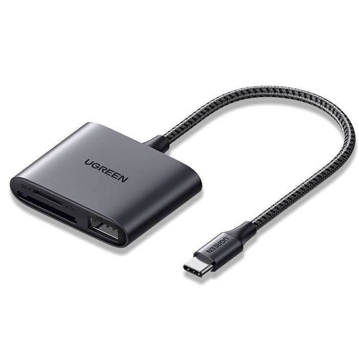 UGREEN lecteur SD/microSD USB-C en aluminium, vue trois quarts