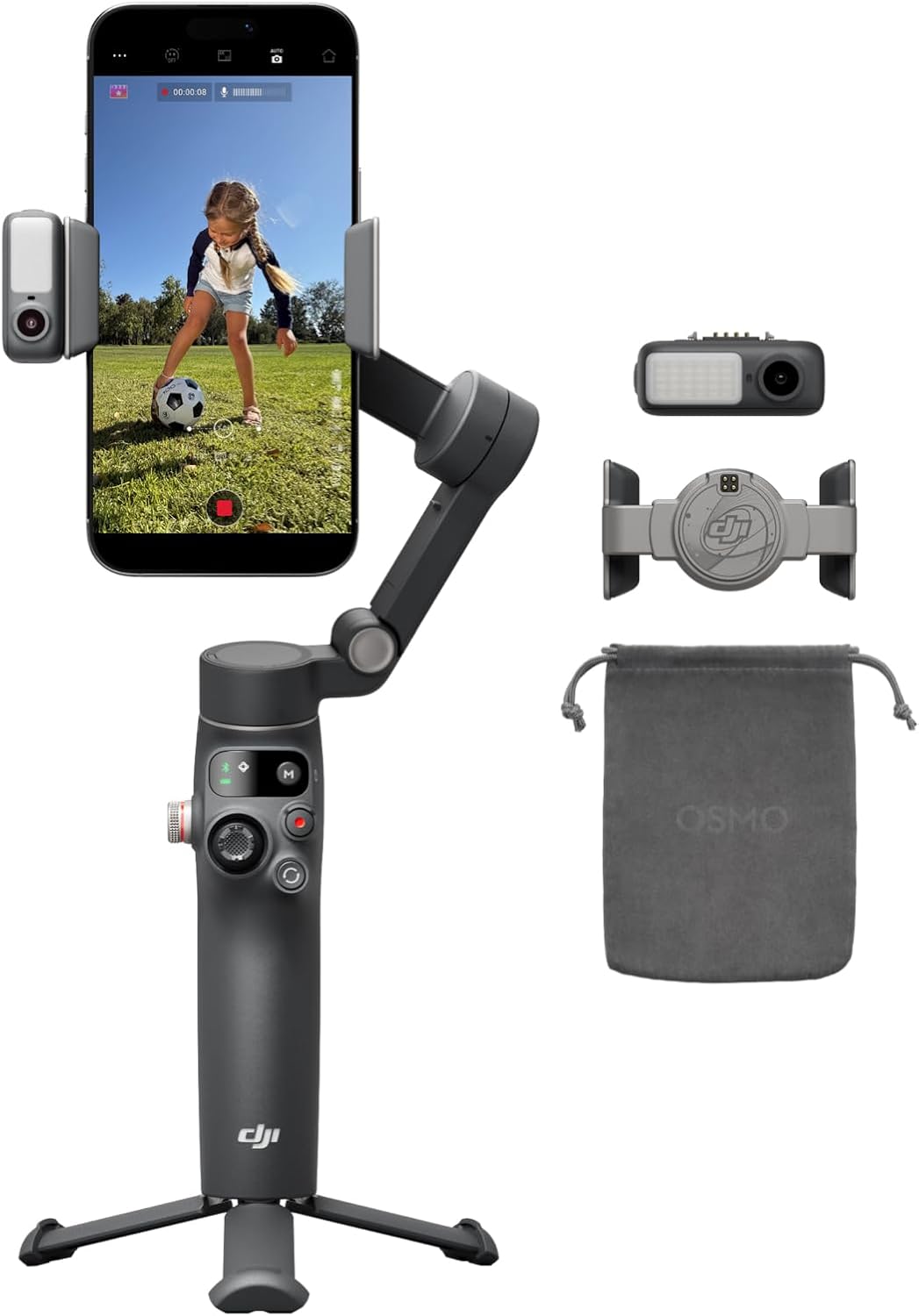 DJI Osmo Mobile 8 Advanced Tracking Combo, nacelle stabilisatrice 3 axes pour smartphone avec module multifonction