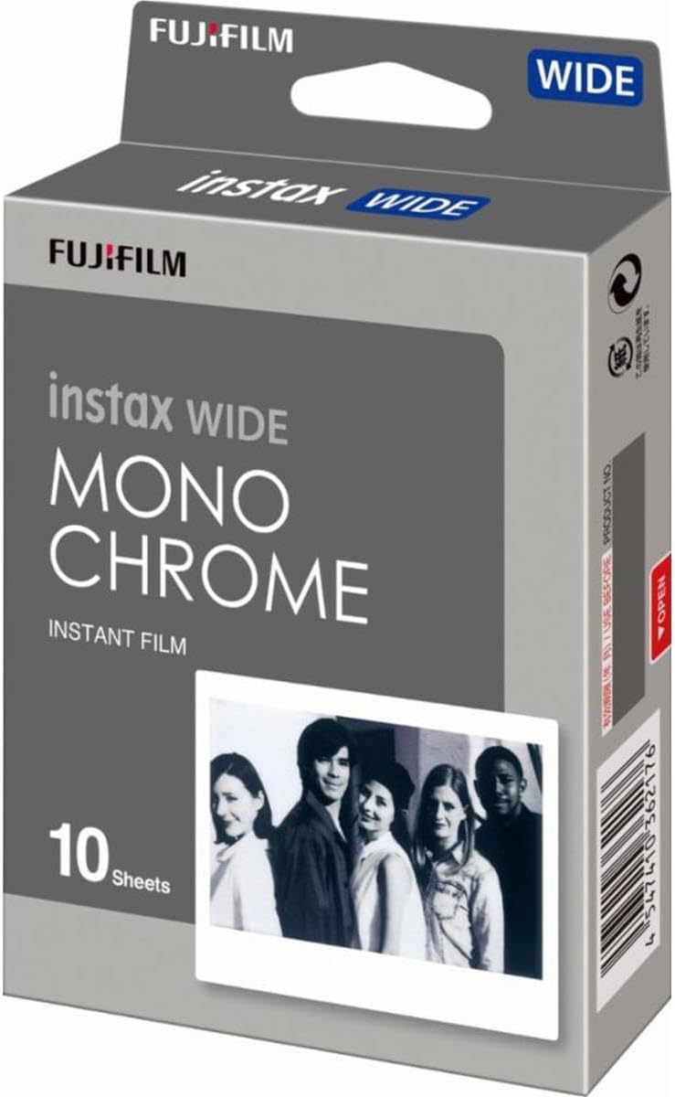 Pack de film Fujifilm Instax Wide Monochrome, 10 poses noir et blanc ISO 800 pour appareils Instax Wide