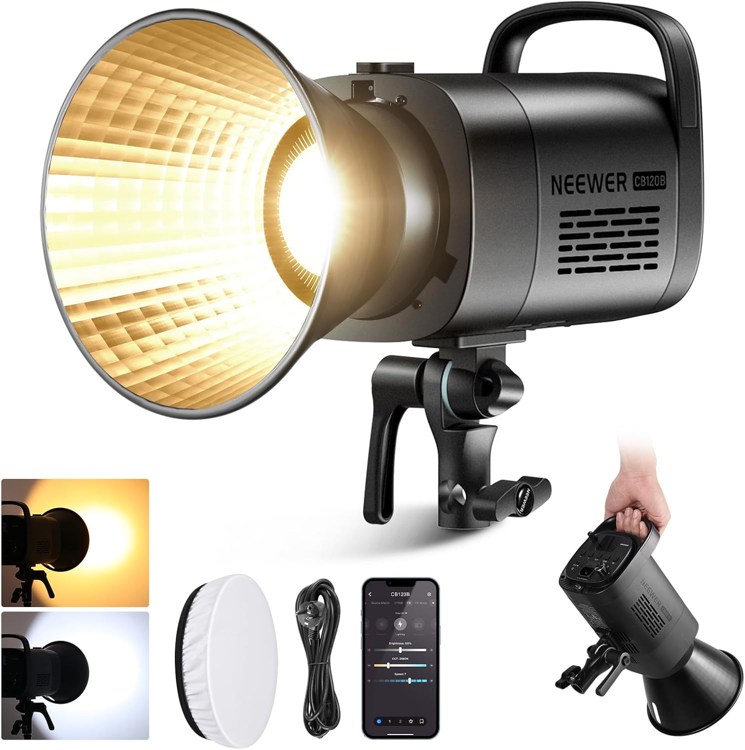 Lampe vidéo LED Neewer CB120B 120W COB bicolore avec monture Bowens