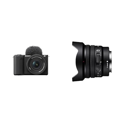 Boîtier Sony ZV-E10 II vu de face, caméra hybride APS-C pour le vlog, avec bonnette de micro directionnel et objectif monté