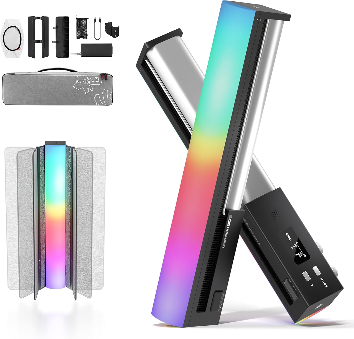 ZHIYUN Cinepeer C100 Combo, stick light RGB 100W avec ses accessoires barn doors et diffuseur