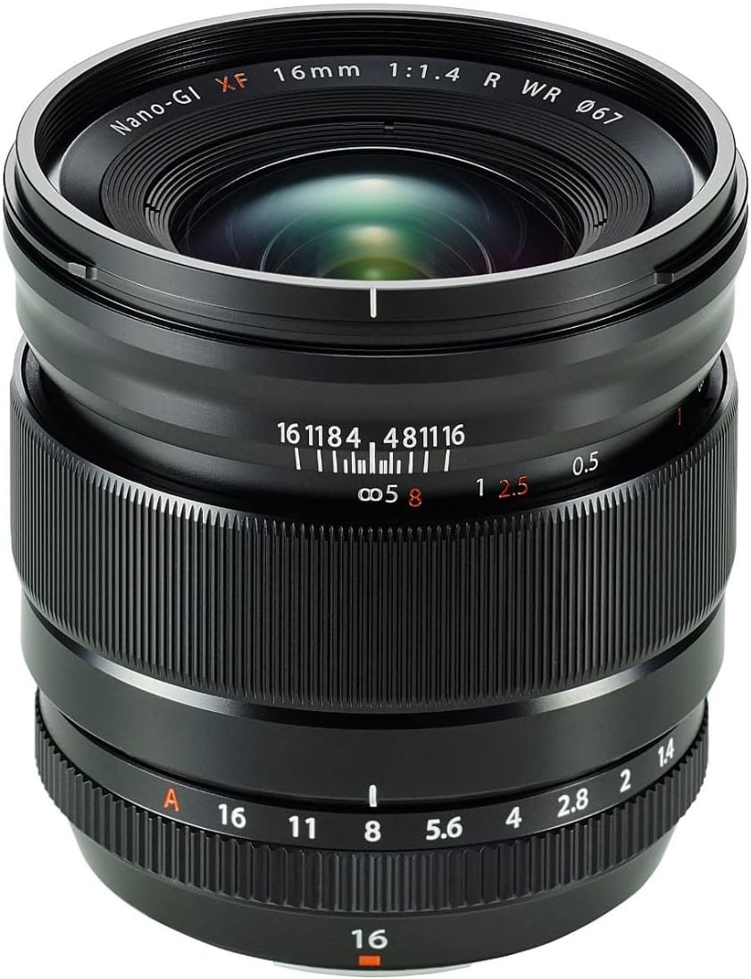 Fujinon XF 16 mm f/1,4 R WR noir en monture Fujifilm X, avec bague de diaphragme graduée