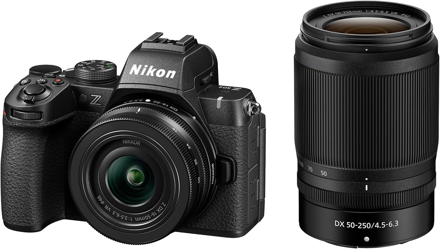 Nikon Z50II hybride APS-C noir avec les zooms Z DX 16-50mm VR et Z DX 50-250mm VR du kit