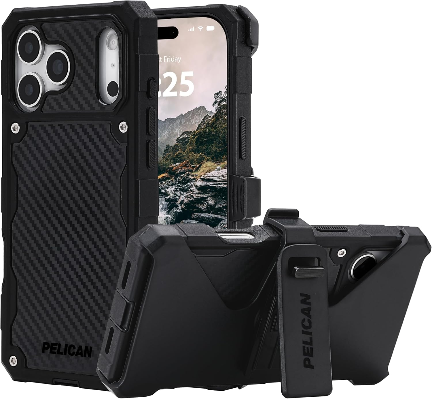 Coque renforcée Pelican Shield MagSafe coloris Carbone pour iPhone 17 Pro Max avec clip holster