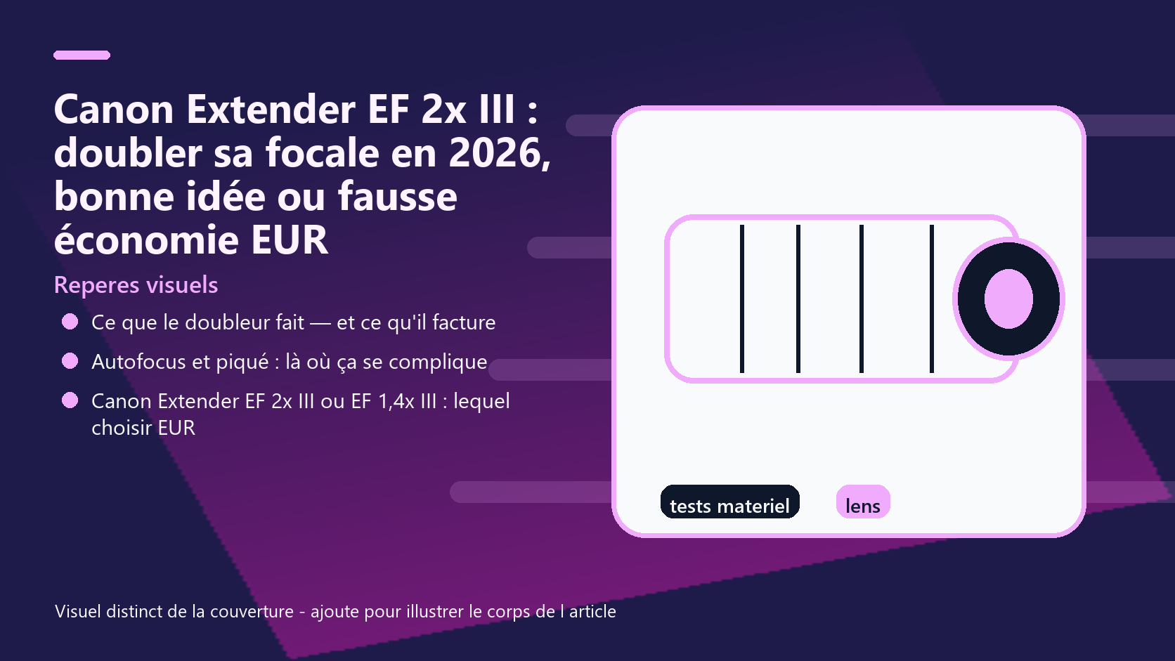 Infographie de reperes visuels pour l article Canon Extender EF 2x III : doubler sa focale en 2026, bonne idée ou fausse économie EUR