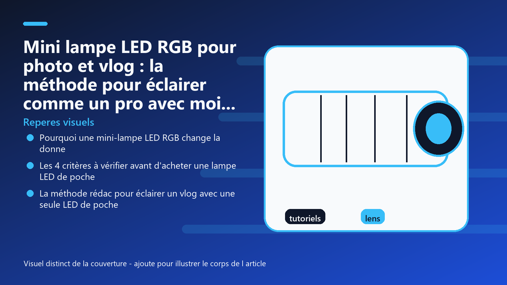 Infographie de reperes visuels pour l article Mini lampe LED RGB pour photo et vlog : la méthode pour éclairer comme un pro avec moins de 30 €
