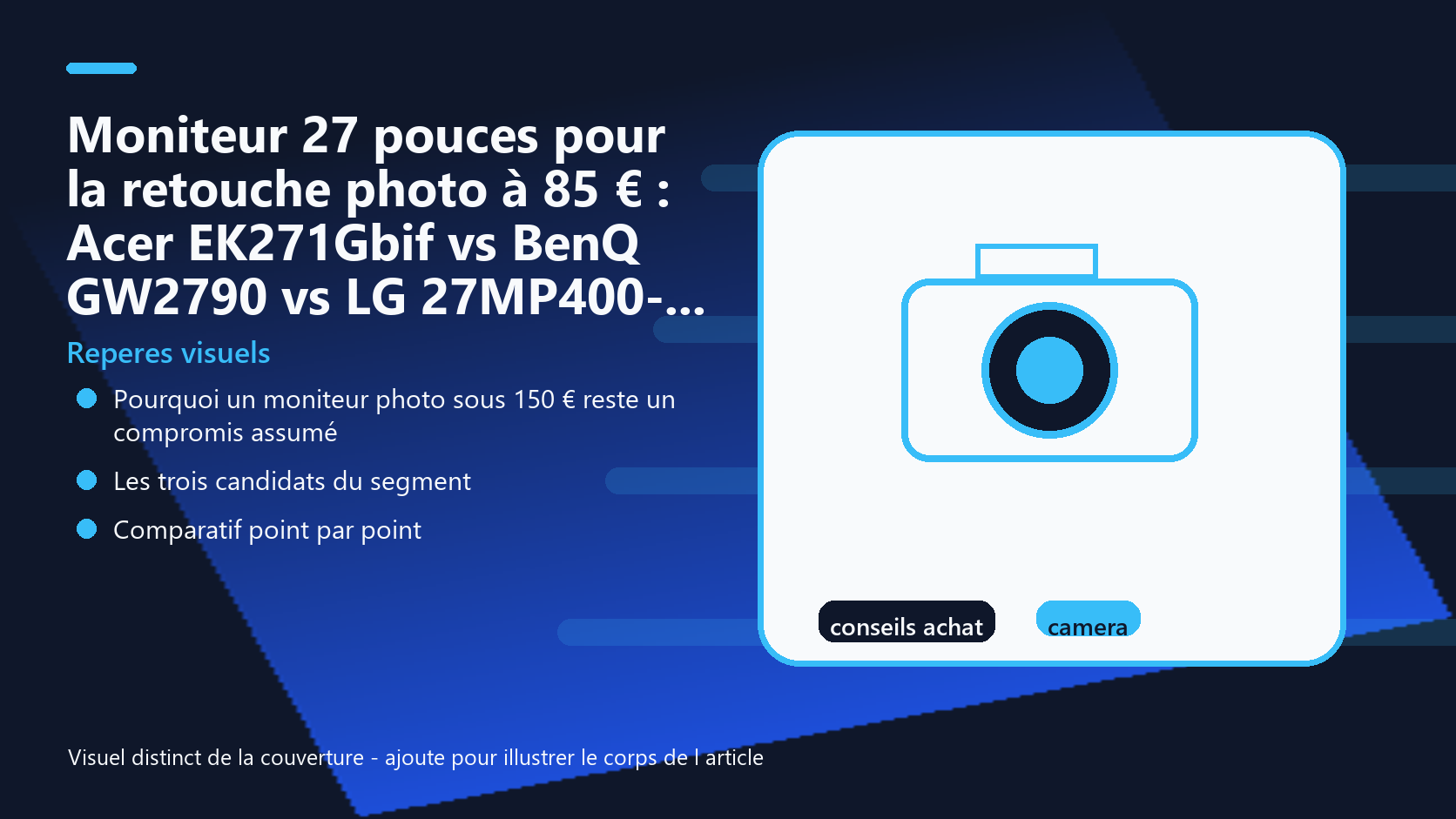 Infographie de reperes visuels pour l article Moniteur 27 pouces pour la retouche photo à 85 € : Acer EK271Gbif vs BenQ GW2790 vs LG 27MP400-B, qui s'en sort le moins mal EUR