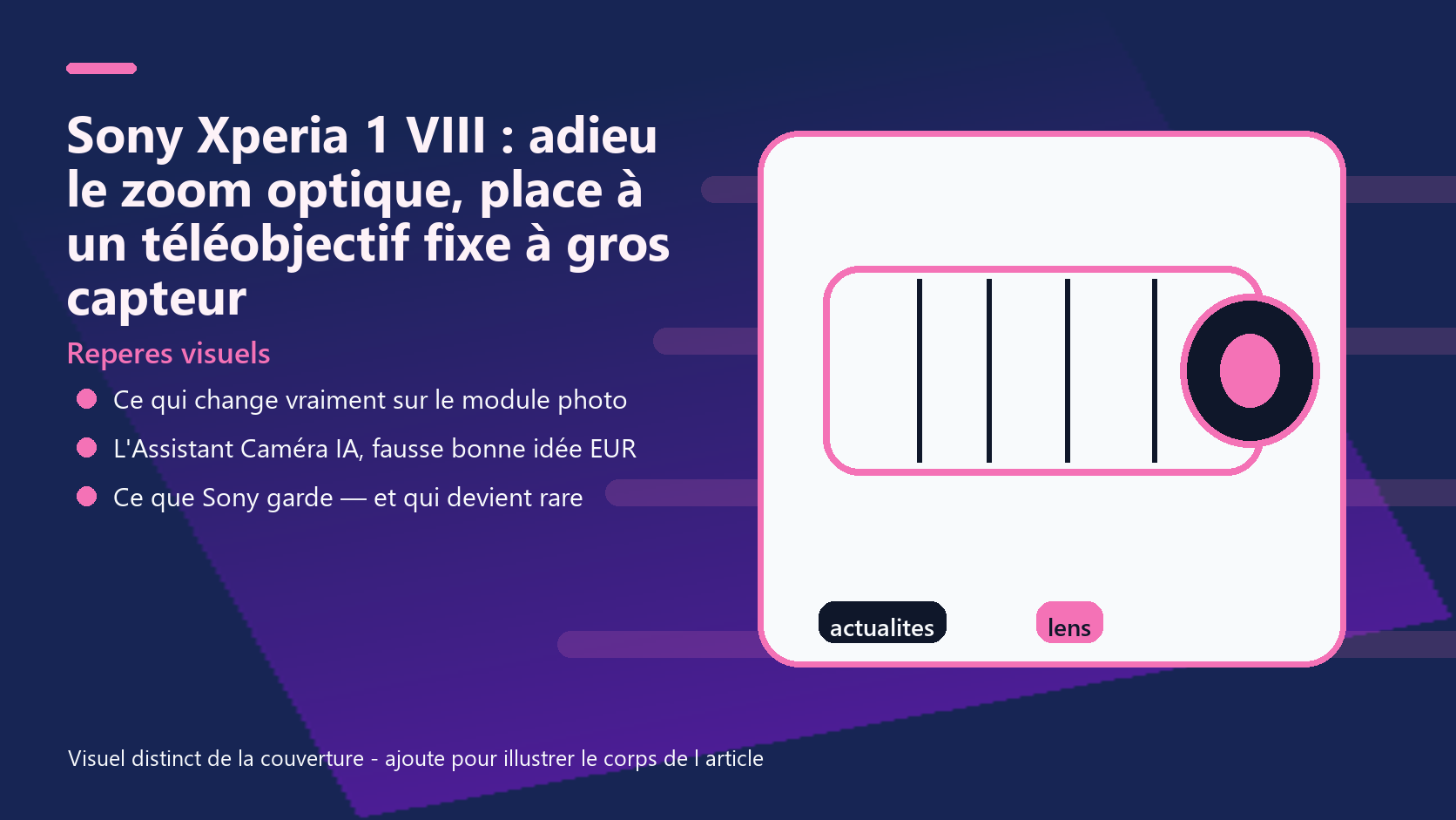 Infographie de reperes visuels pour l article Sony Xperia 1 VIII : adieu le zoom optique, place à un téléobjectif fixe à gros capteur