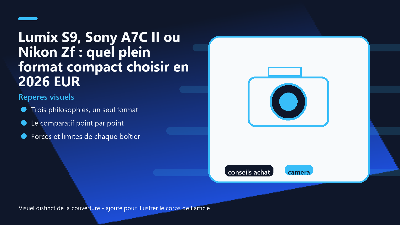 Infographie de reperes visuels pour l article Lumix S9, Sony A7C II ou Nikon Zf : quel plein format compact choisir en 2026 EUR