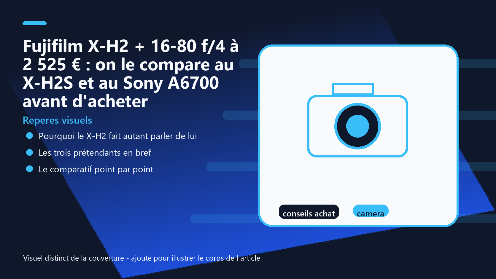 Infographie de reperes visuels pour l article Fujifilm X-H2 + 16-80 f/4 à 2 525 € : on le compare au X-H2S et au Sony A6700 avant d'acheter