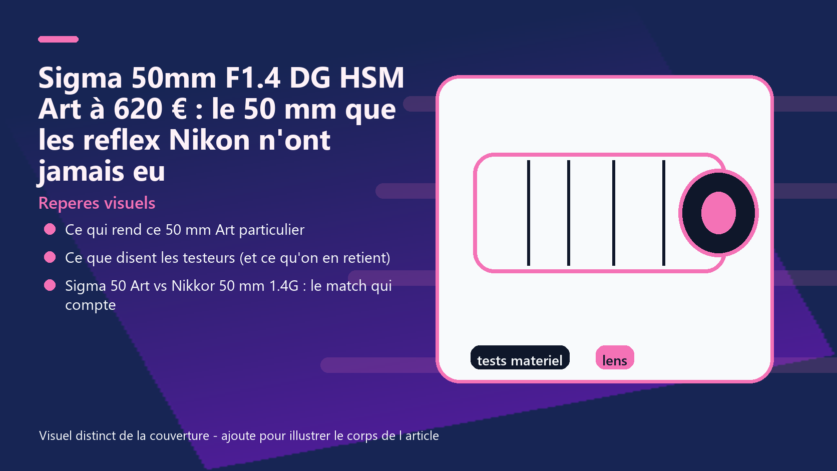 Infographie de reperes visuels pour l article Sigma 50mm F1.4 DG HSM Art à 620 € : le 50 mm que les reflex Nikon n'ont jamais eu