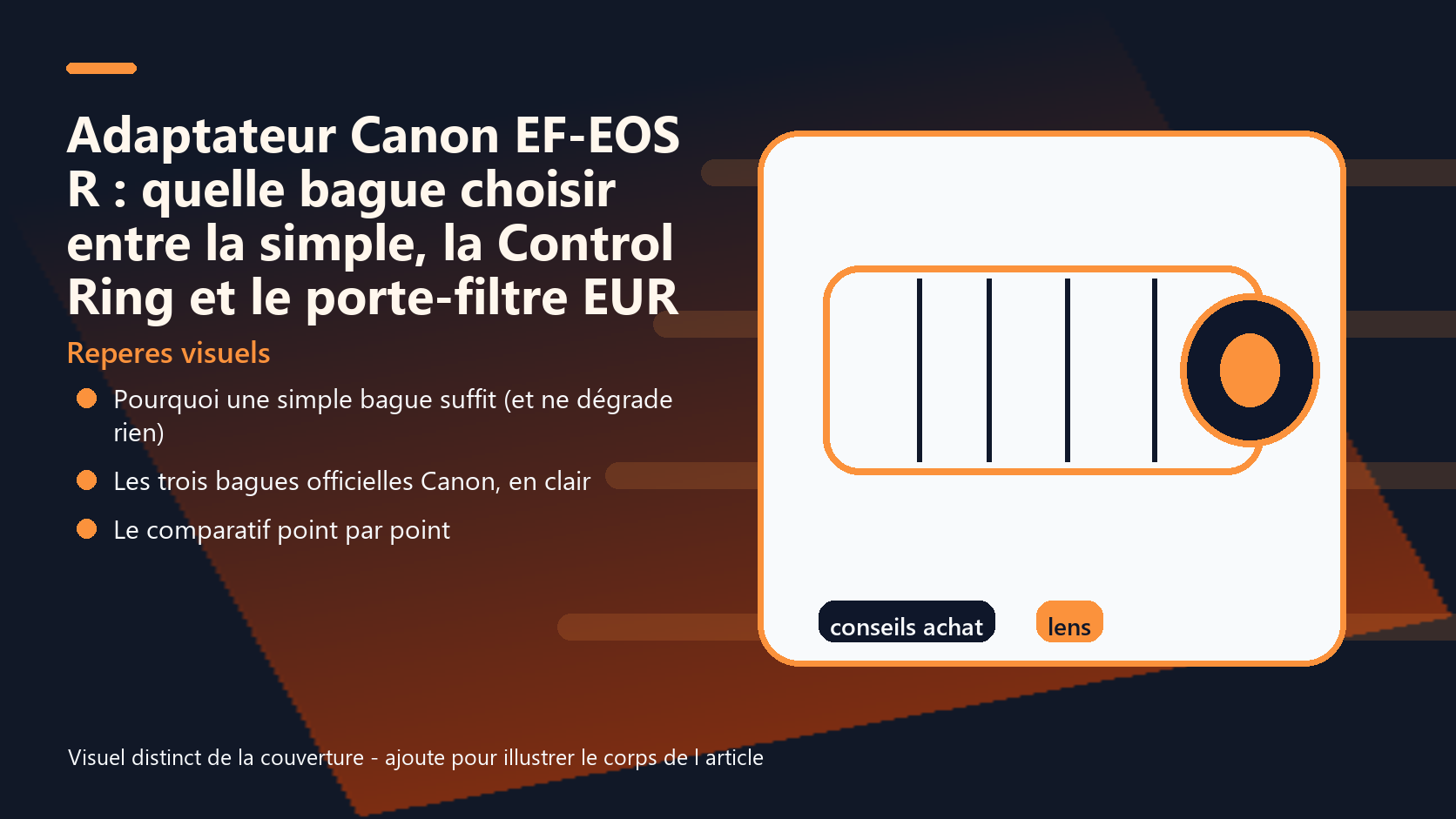Infographie de reperes visuels pour l article Adaptateur Canon EF-EOS R : quelle bague choisir entre la simple, la Control Ring et le porte-filtre EUR
