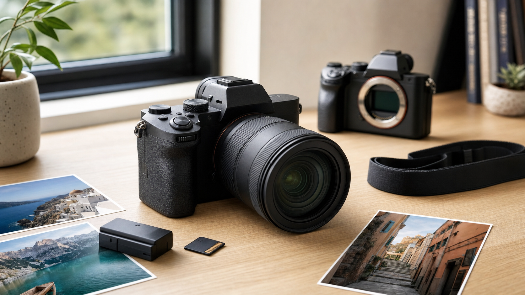 Kit hybride plein format compact avec zoom standard, batterie, carte SD et tirages de voyage