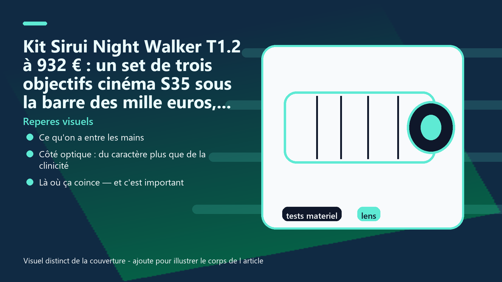 Infographie de reperes visuels pour l article Kit Sirui Night Walker T1.2 à 932 € : un set de trois objectifs cinéma S35 sous la barre des mille euros, vraiment crédible en prod 2026 EUR