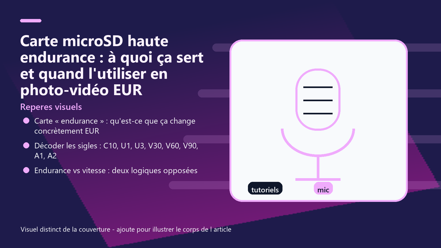 Infographie de reperes visuels pour l article Carte microSD haute endurance : à quoi ça sert et quand l'utiliser en photo-vidéo EUR