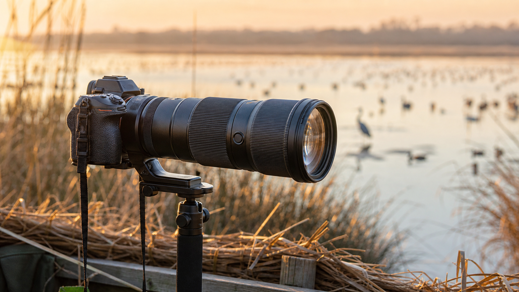 Long teleobjectif 180-600 mm sur hybride en affut photo animaliere
