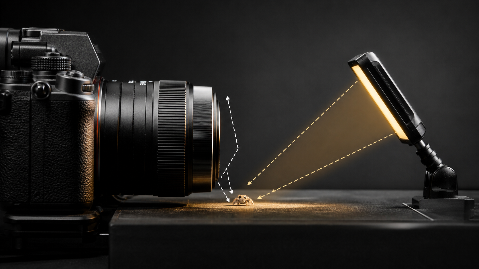 Photo illustration professionnelle montrant une courte distance de travail en macro et un eclairage lateral