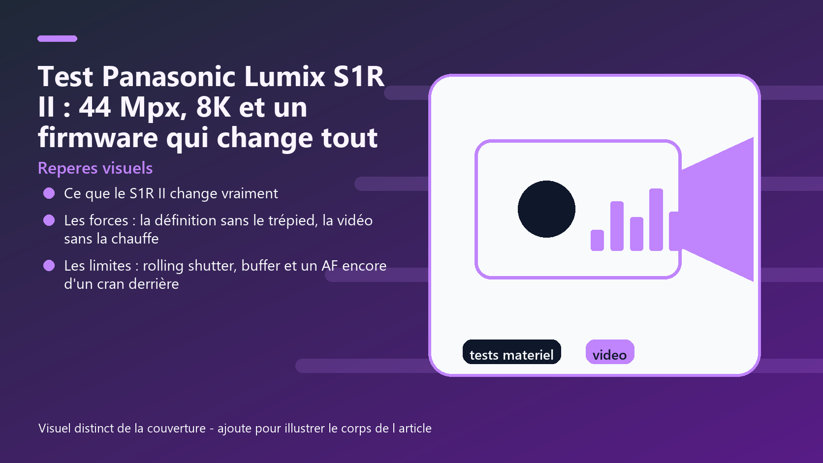 Infographie de reperes visuels pour l article Test Panasonic Lumix S1R II : 44 Mpx, 8K et un firmware qui change tout