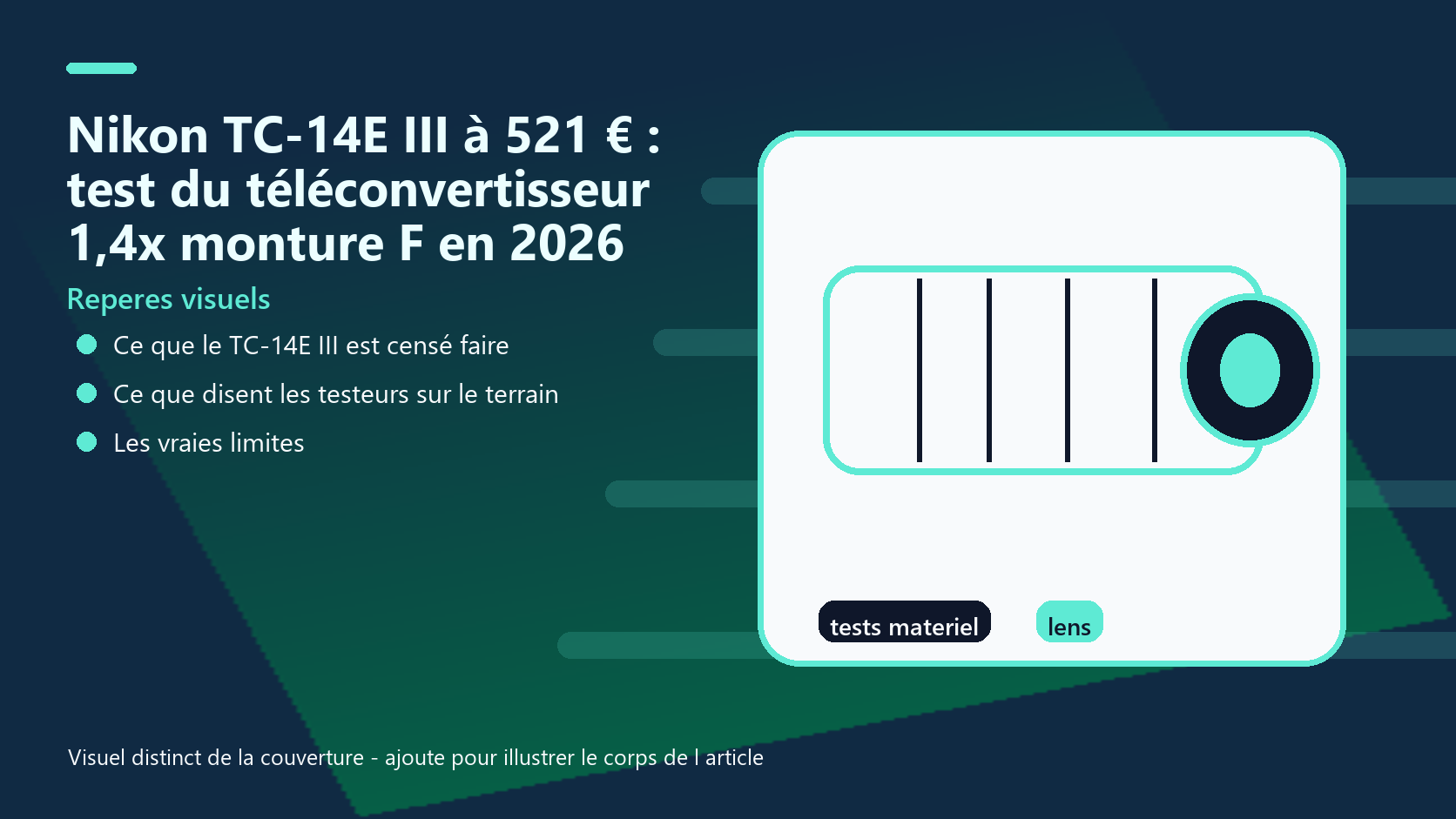 Infographie de reperes visuels pour l article Nikon TC-14E III à 521 € : test du téléconvertisseur 1,4x monture F en 2026