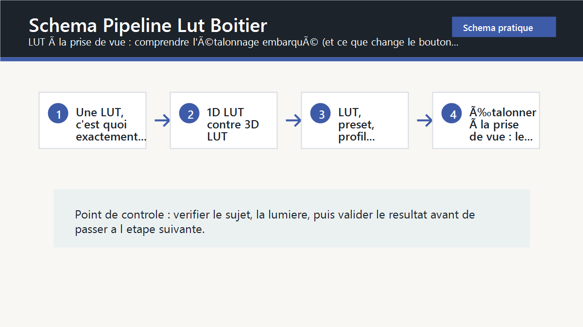 Schema editorial : schema pipeline lut boitier